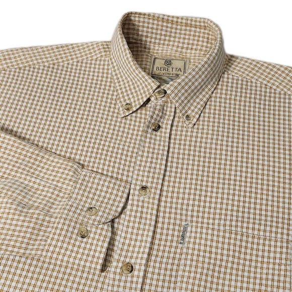 VTG Beretta Shirt Men's XL Yellow Check Pocket Button Down Oxford - Picture 1 of 6